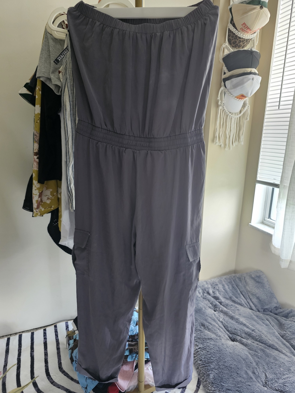 New York & Company Strapless Cargo Jumpsuit in Charcoal Gray - Picture 4 of 5